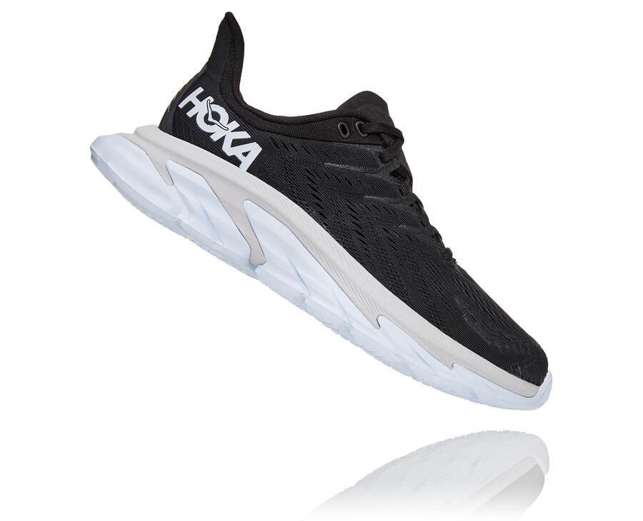 Hoka One One Running Shoes Womens Black/White - Clifton Edge - 08631PXCF